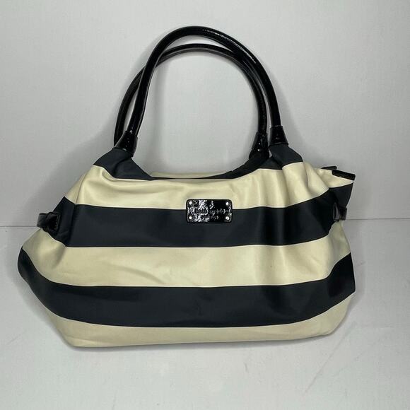 Kate Spade Stevie Cambridge Striped Nylon Shoulder Bag, Black & Cream Striped - Picture 1 of 9
